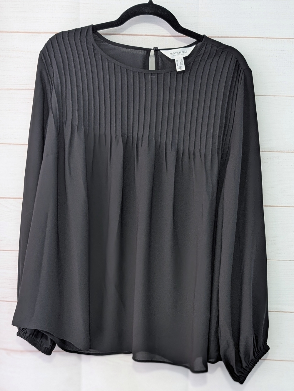 Nwot Addition Elle Black Pleated Yoke Long-Sleeve Semi Sheer Plus Size Blouse 2X